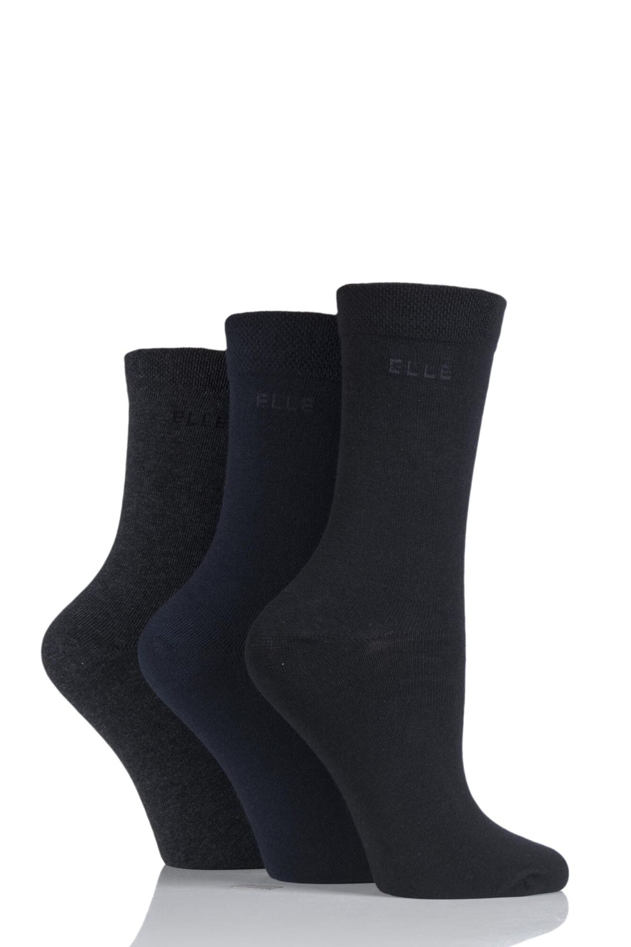 Elle 3 Pairs of Combed Cotton Black, Navy, Charcoal Mix Socks