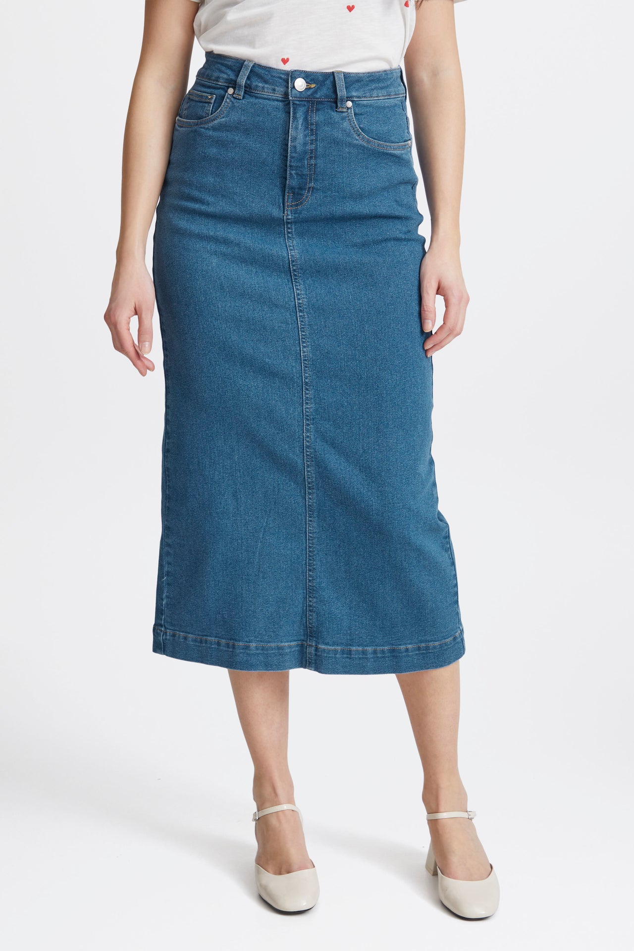 Fransa Denima Mid Blue Denim Skirt