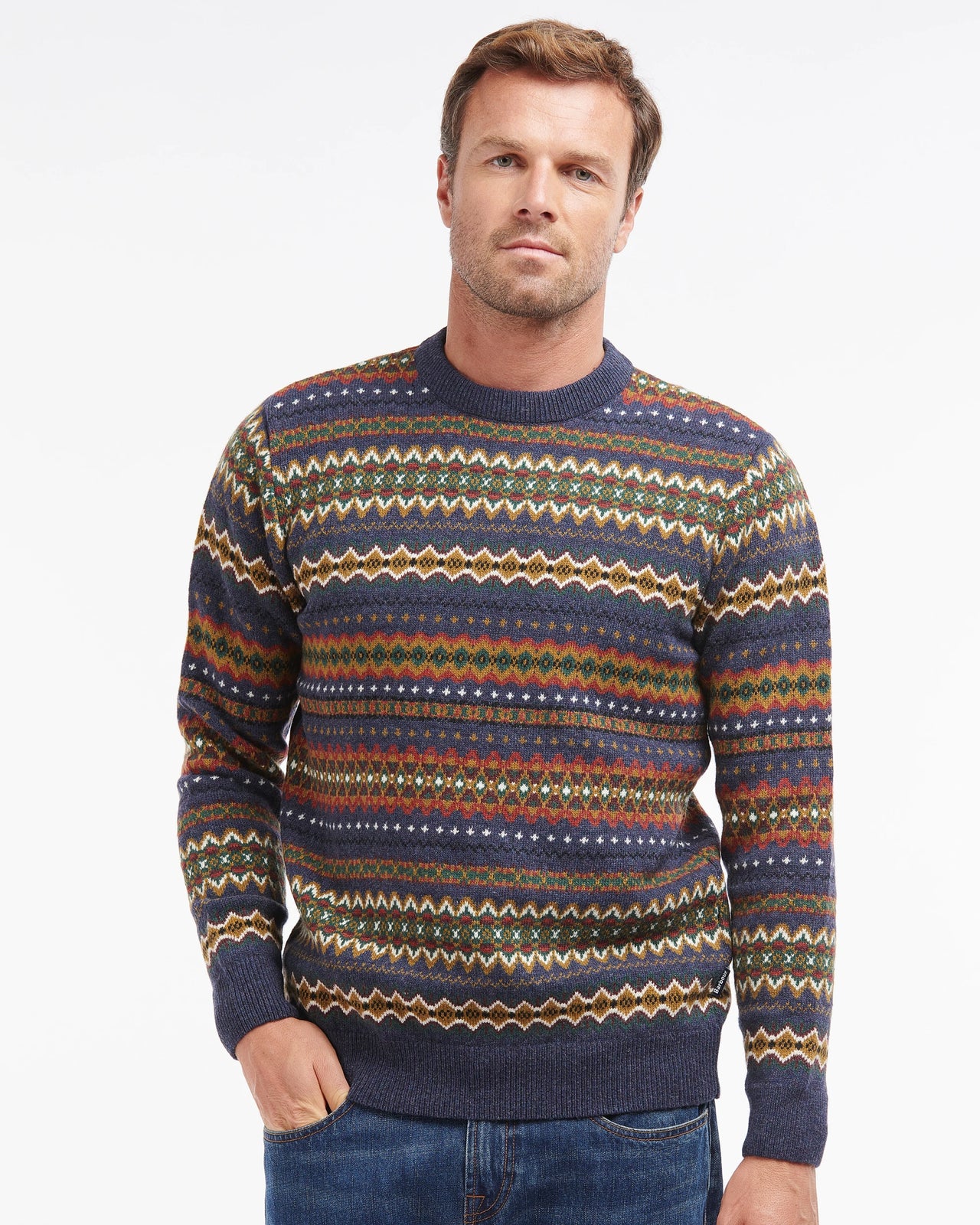 Barbour Fair Isle Crew Neck Jumper - Navy Marl