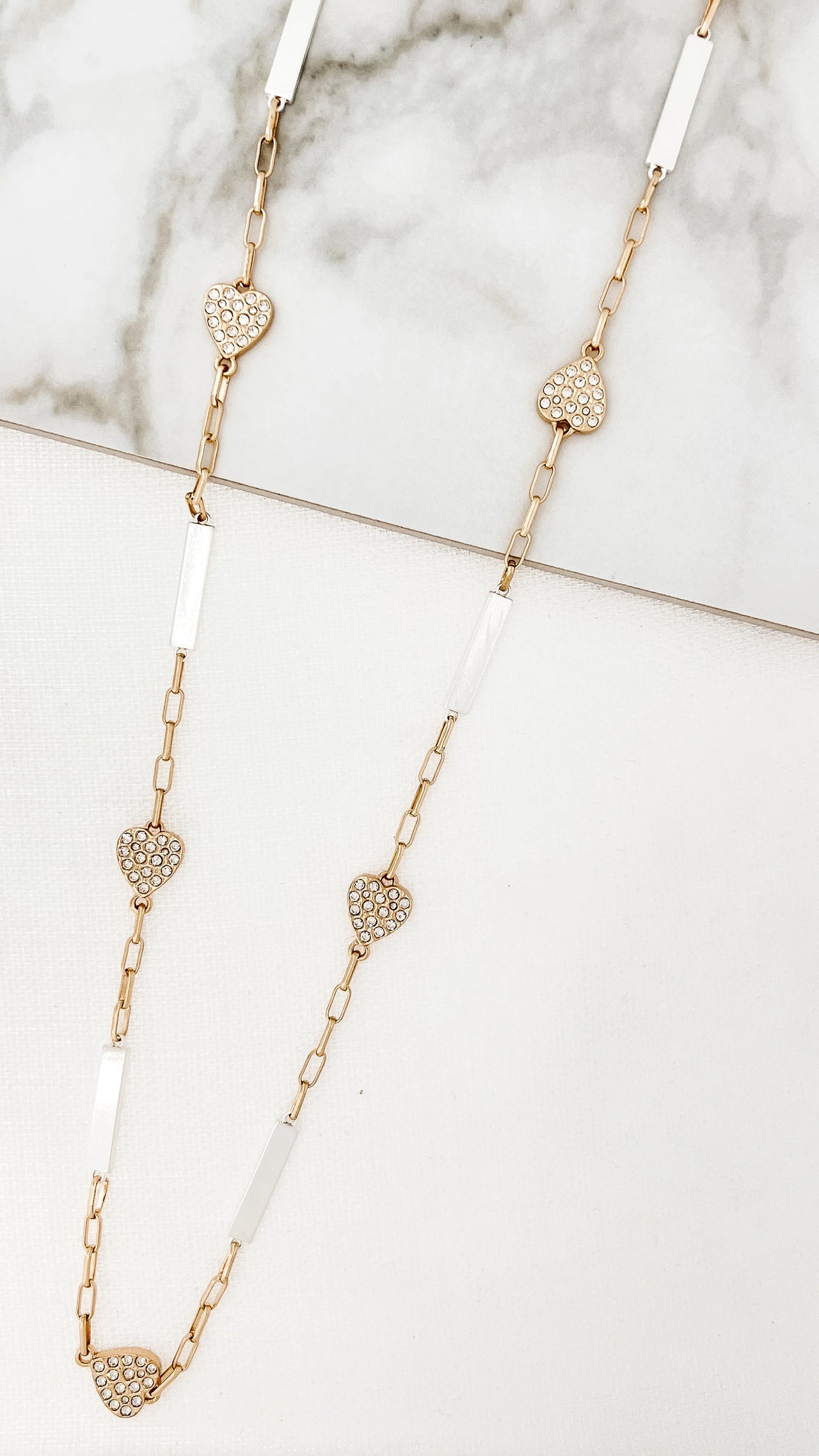 Envy Long Gold and Silver Heart Necklace