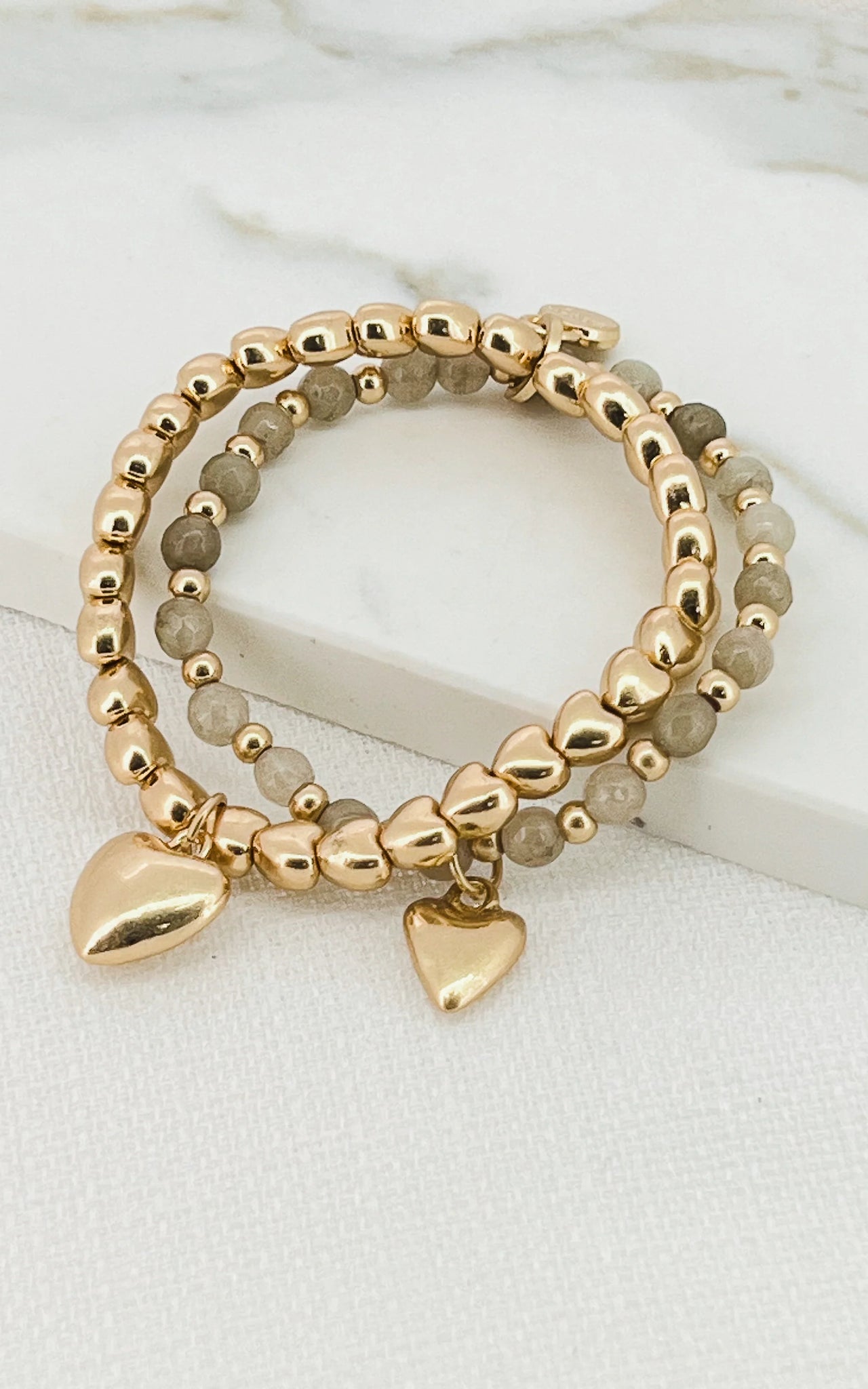 Envy Gold Heart Beaded Stretch Bracelet