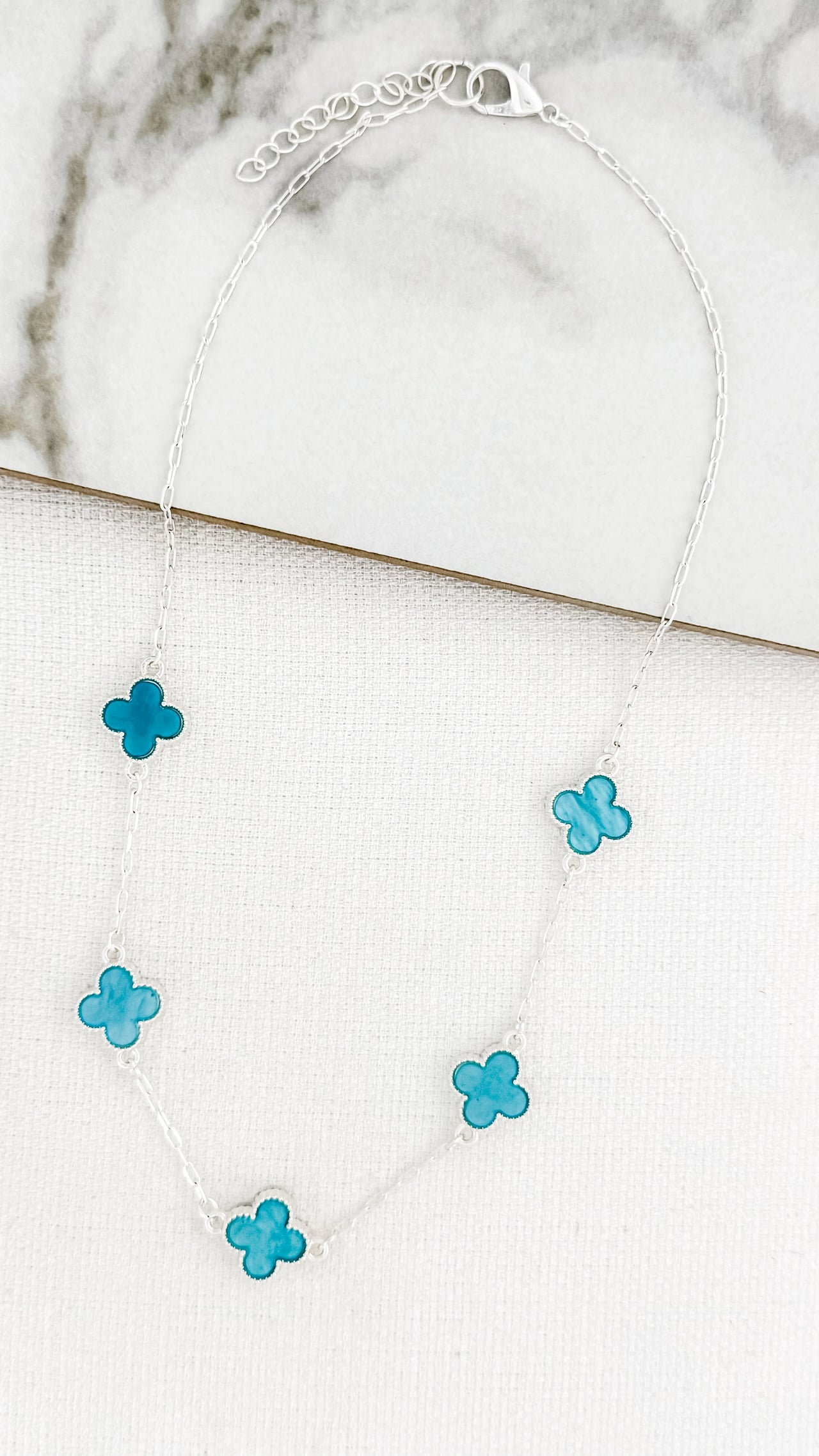 Envy Blue and Silver Short Clover Necklace