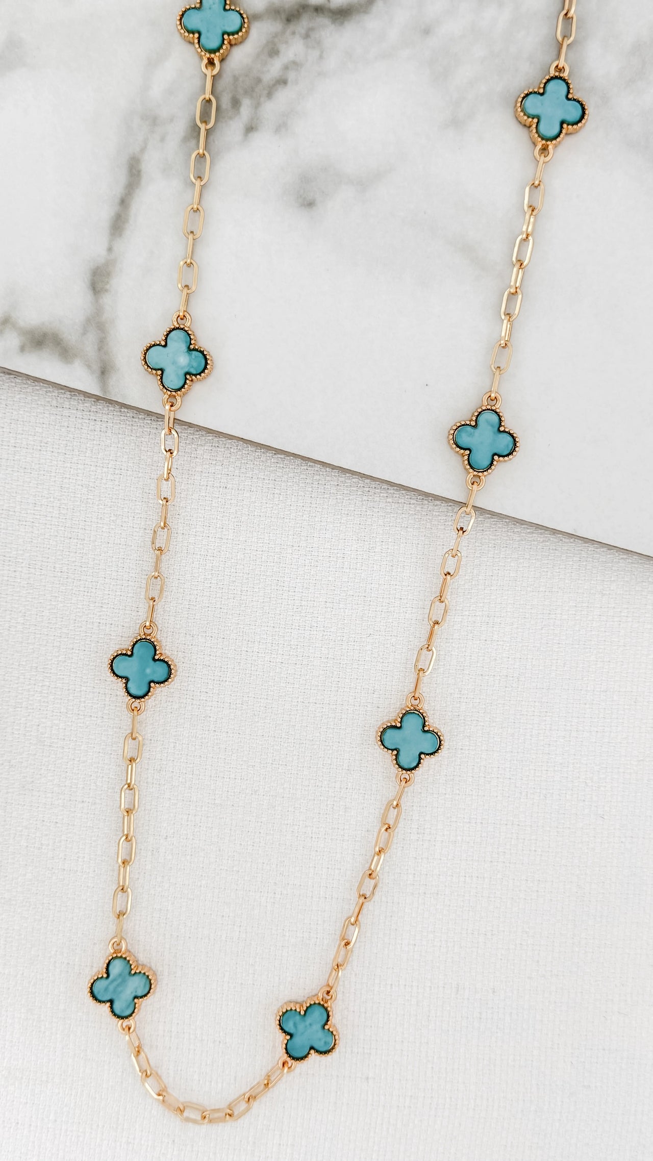 Envy Blue and Gold Long Clover Necklace