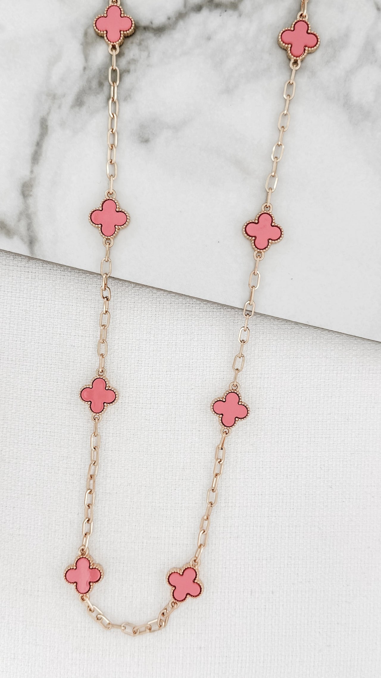 Envy Pink and Gold Long Clover Necklace