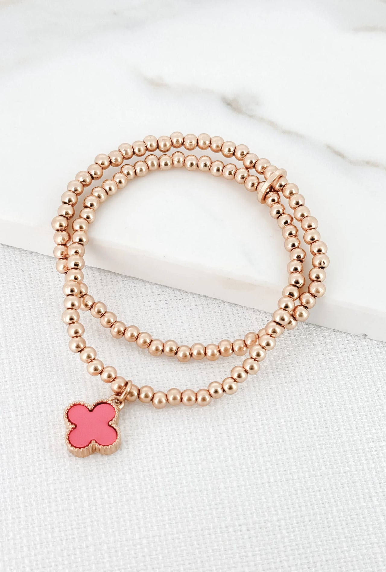 Envy Gold and Pink Stretch Clover Bracelet