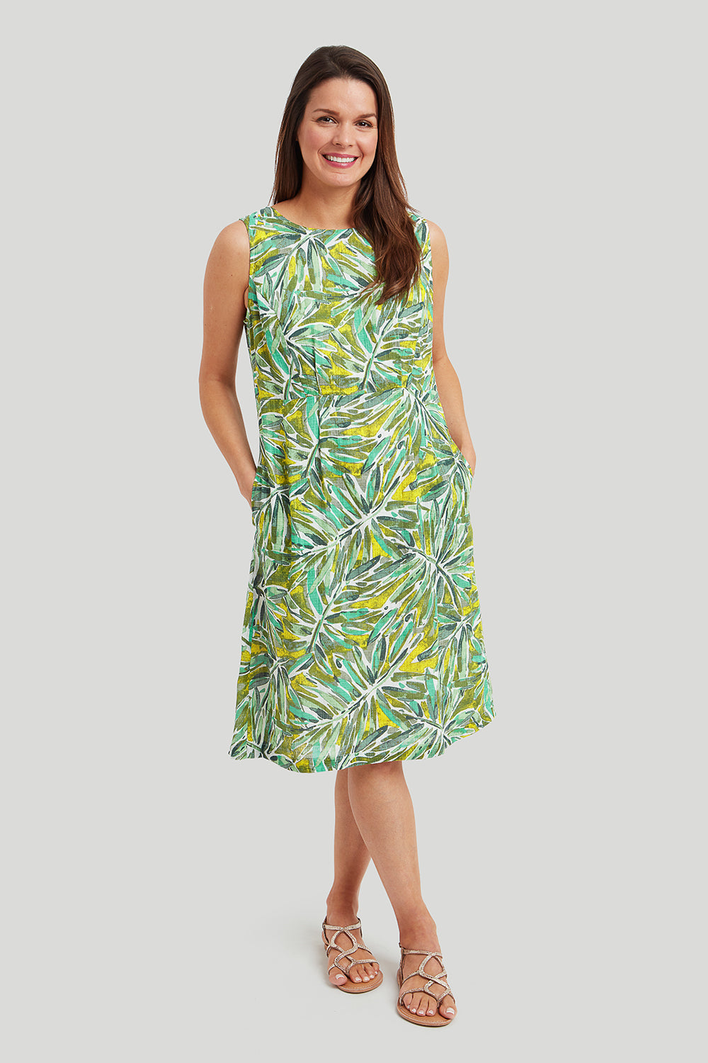 Adini Valerie Palm Print Dress - Green Mix