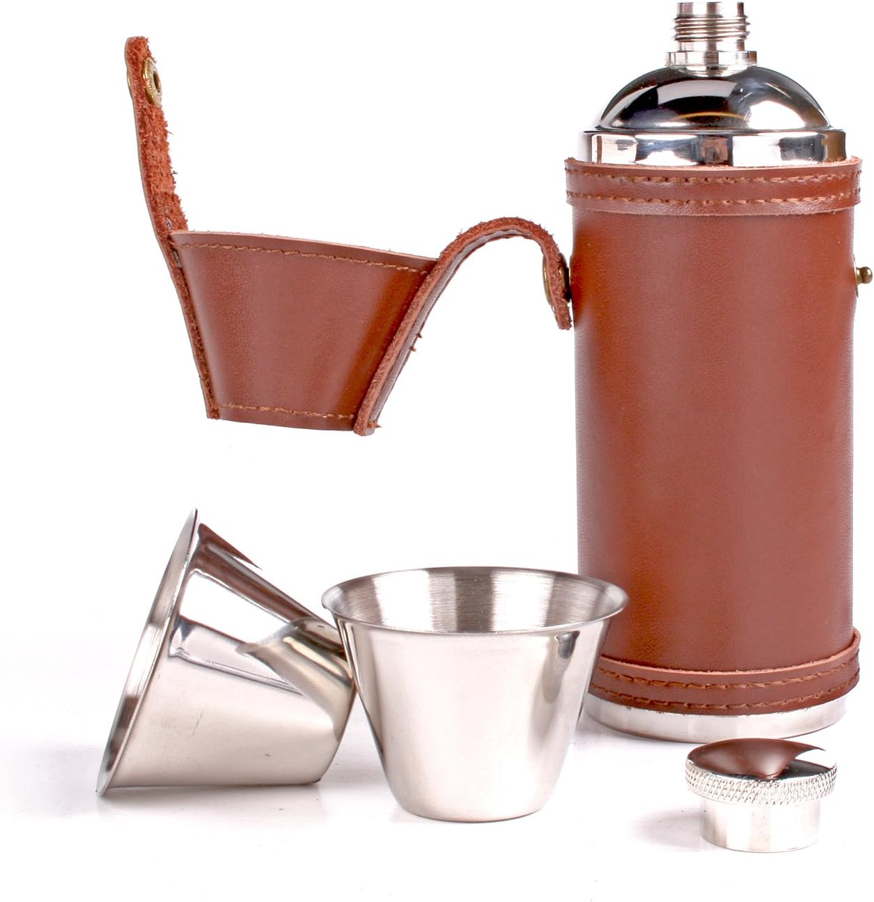 Sarome Flask With Shot Cups - Tan