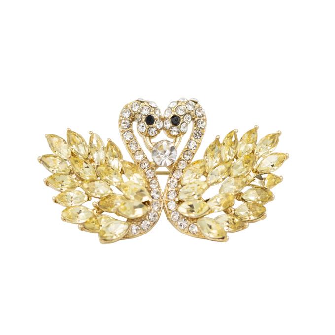 White Leaf Yellow And Gold Swan Brooch