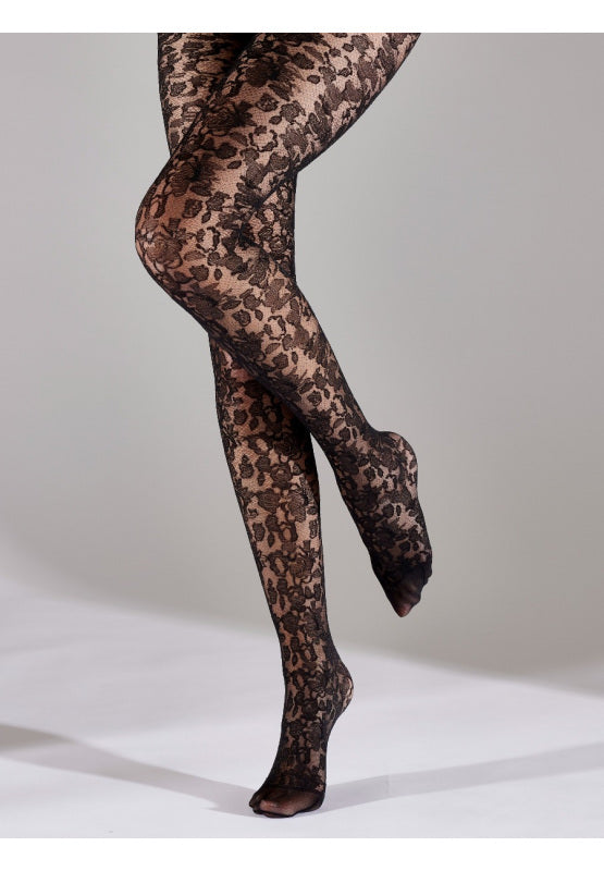 Pretty Polly Floral Lace Tights - Black/Bodenhams