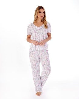 Slenderella Floral Meadow Print Shaped Neck Pyjama Set- Pink