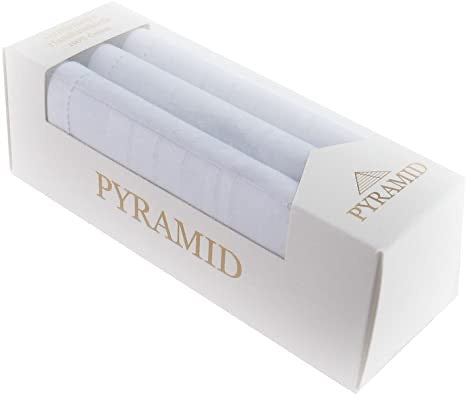 Pyramid PM25 Gentlemen’s Handkerchiefs Pack of 3 White with Satin Border
