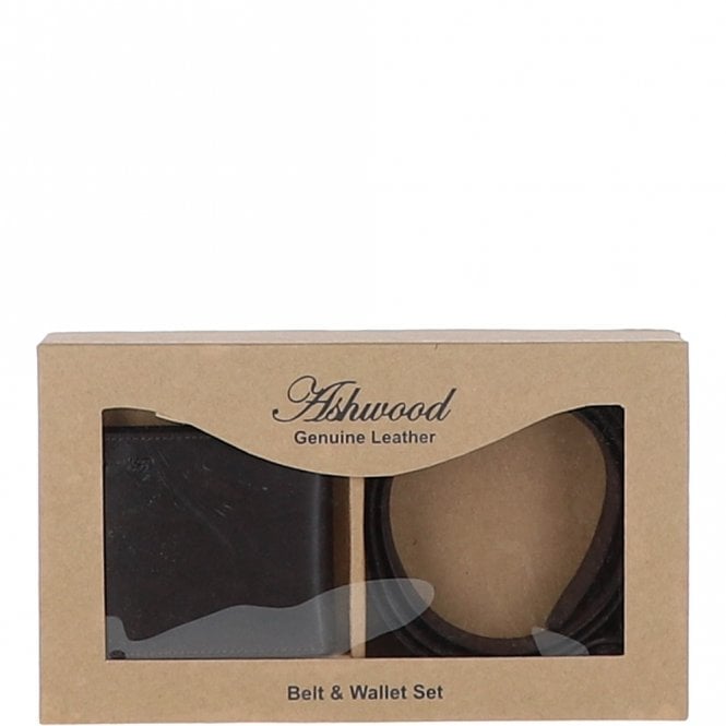 Ashwood Leather Brown Wallet & Belt Set