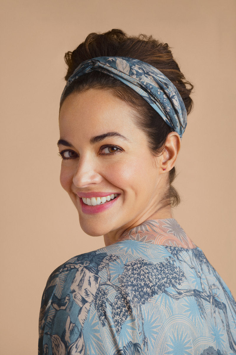 Powder Tropical Toile Denim Elasticated Headband/Bodenhams
