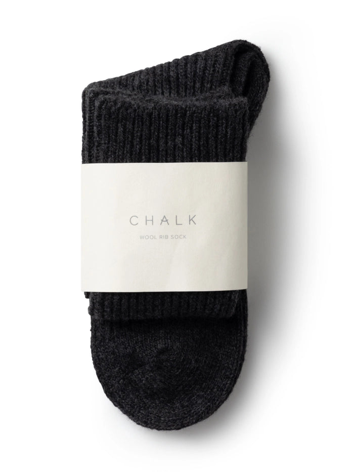 Chalk Charcoal Wool Blend Rib Sock