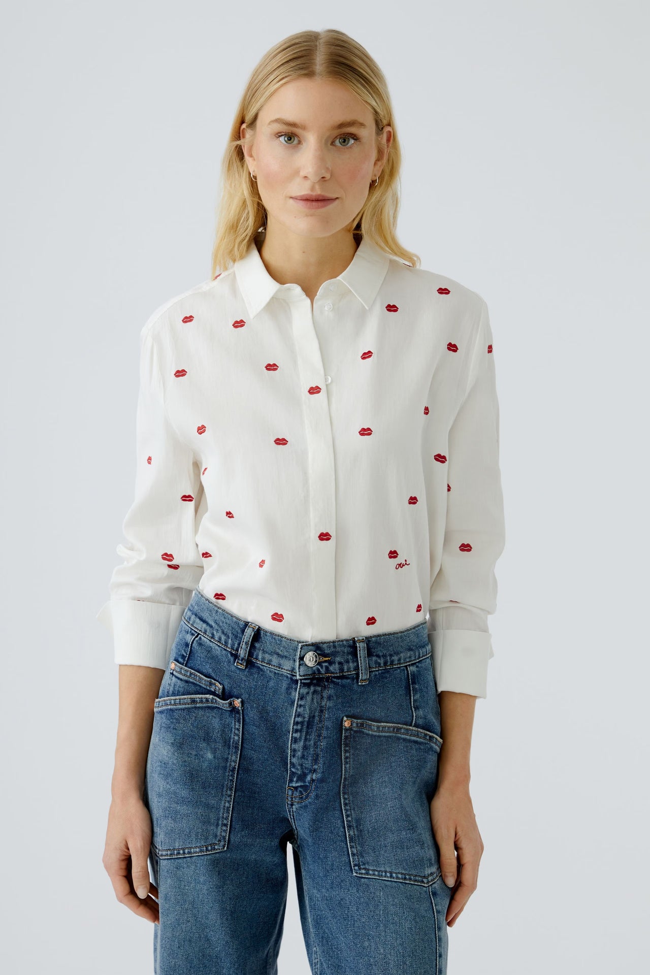 Oui Blouse - White Red