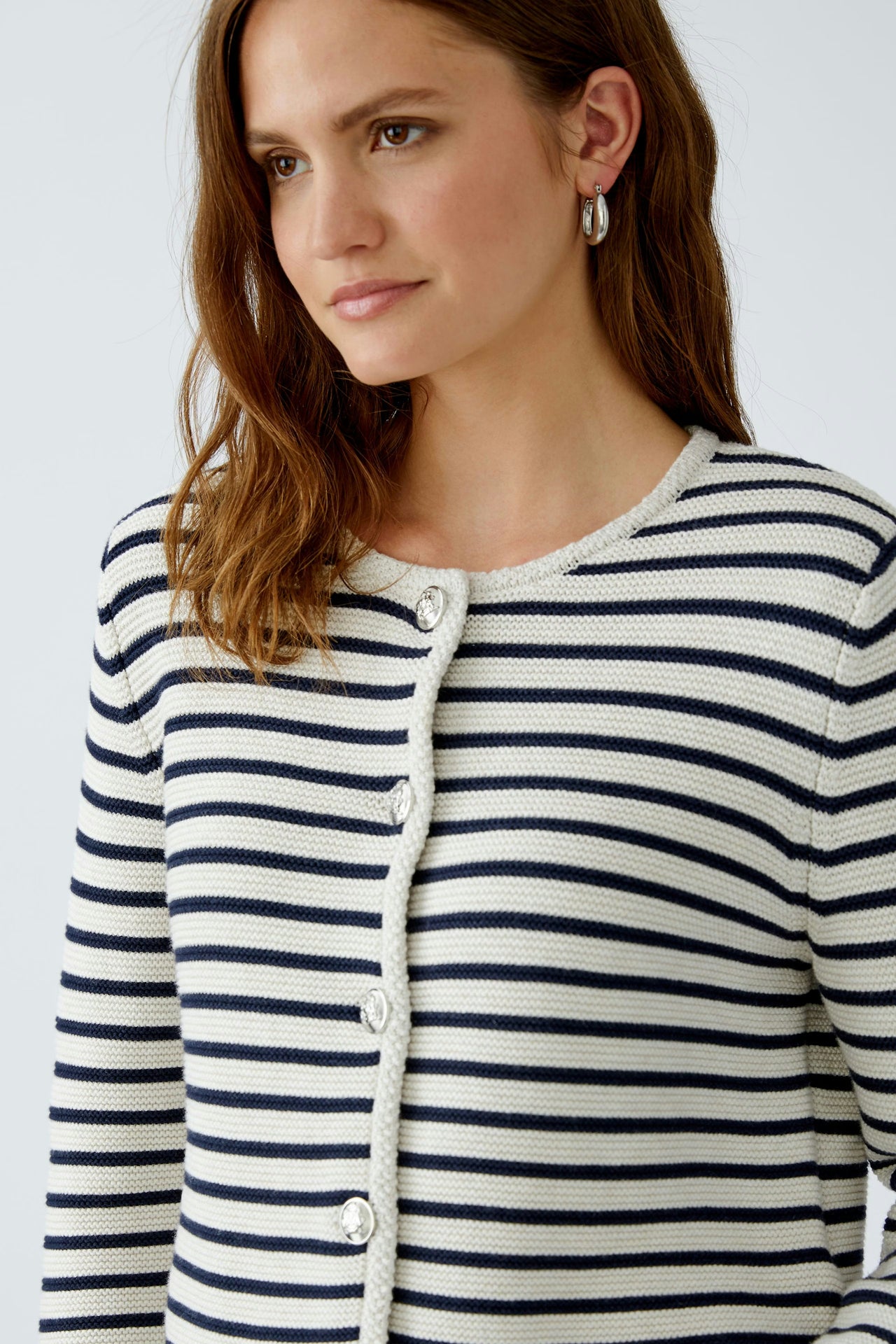 Oui Marea Knitted Jacket - White/Blue