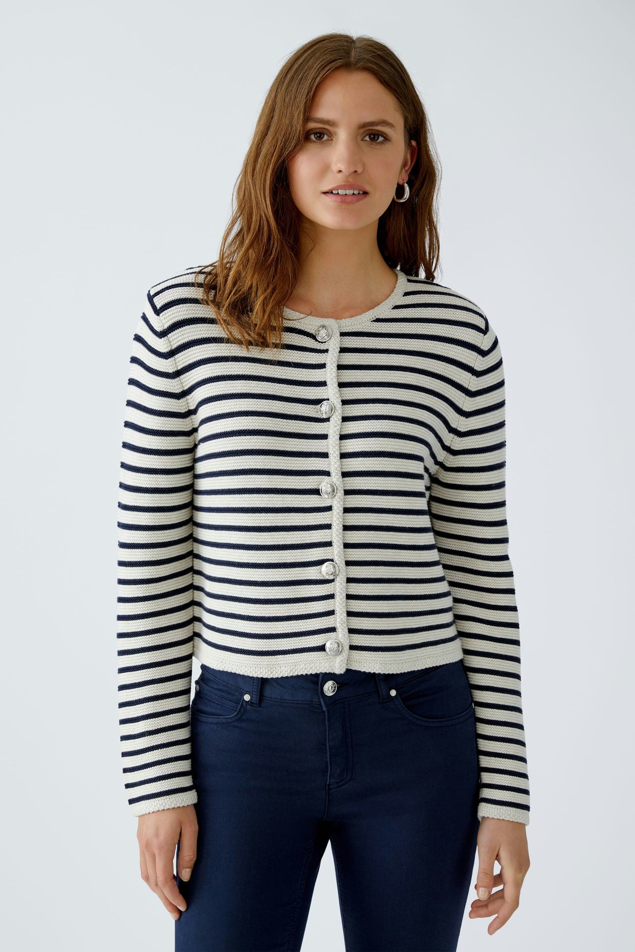 Oui Marea Knitted Jacket - White/Blue