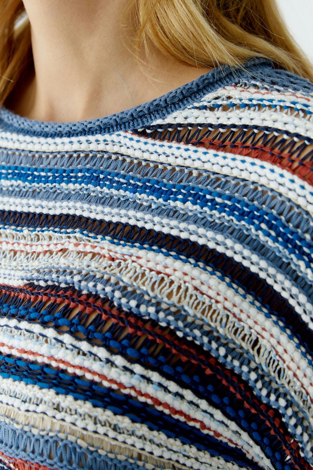 Oui Stripe Patterend Jumper- Blue/White