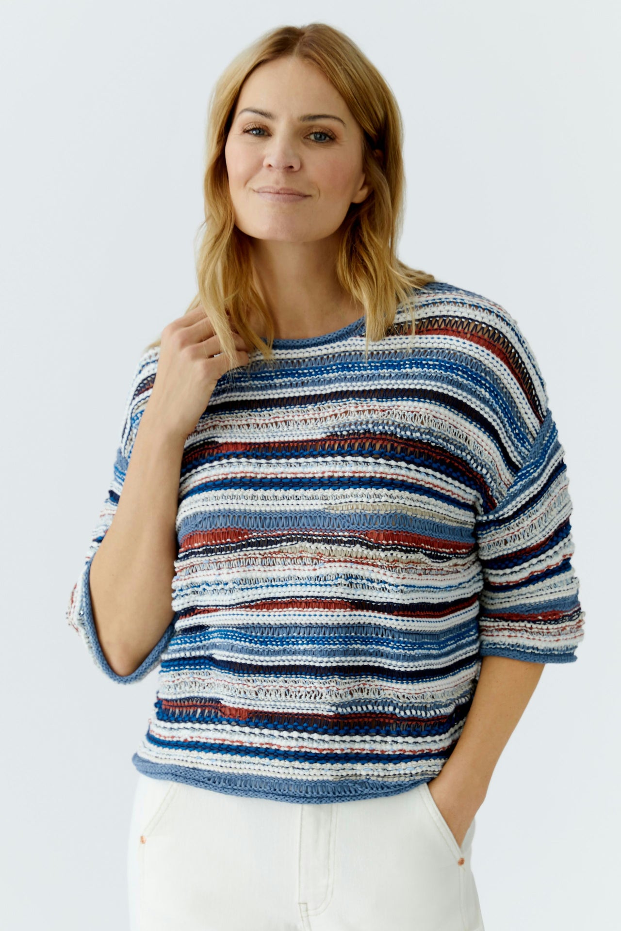 Oui Stripe Patterend Jumper- Blue/White