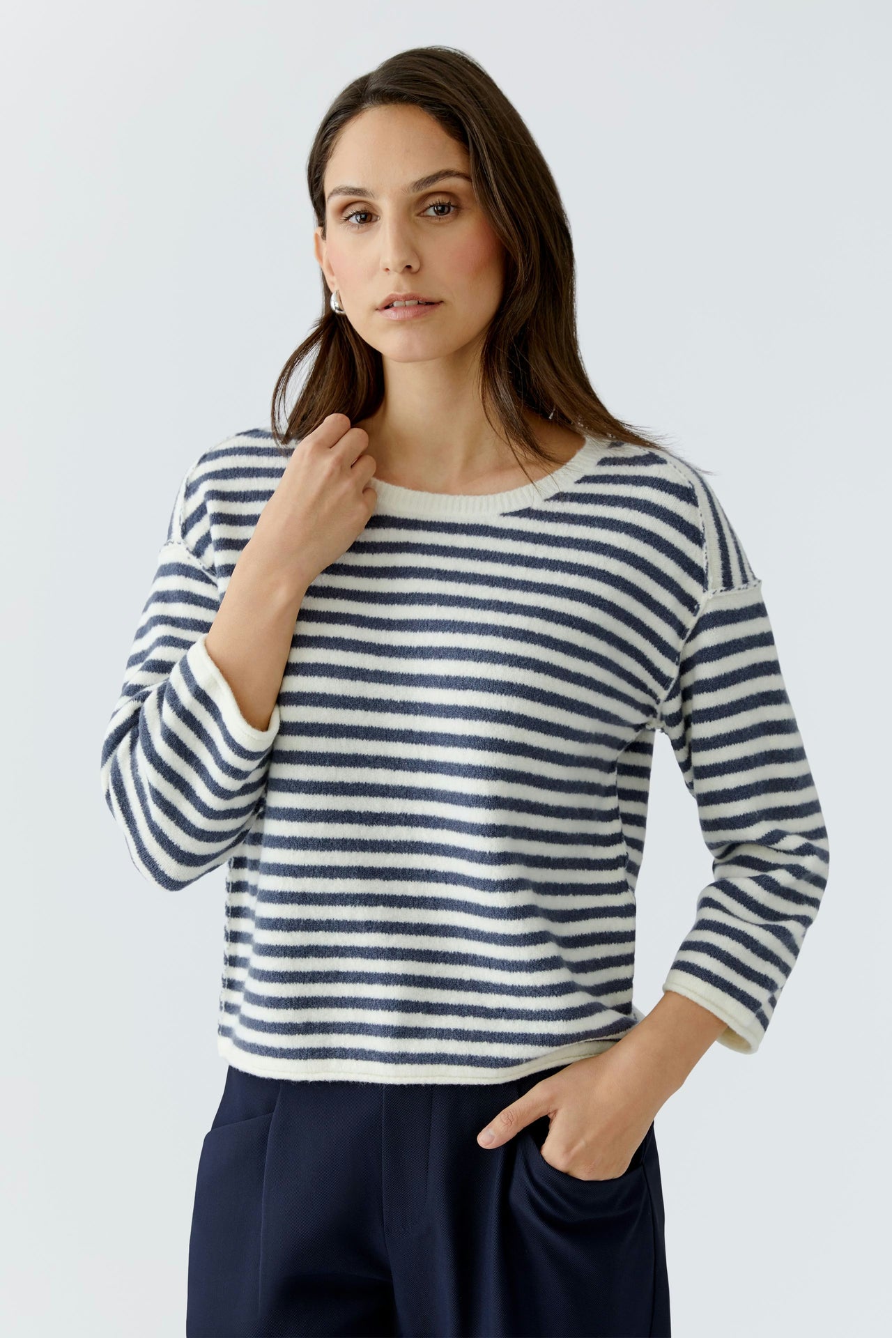 Oui Stripe Jumper - White/Blue