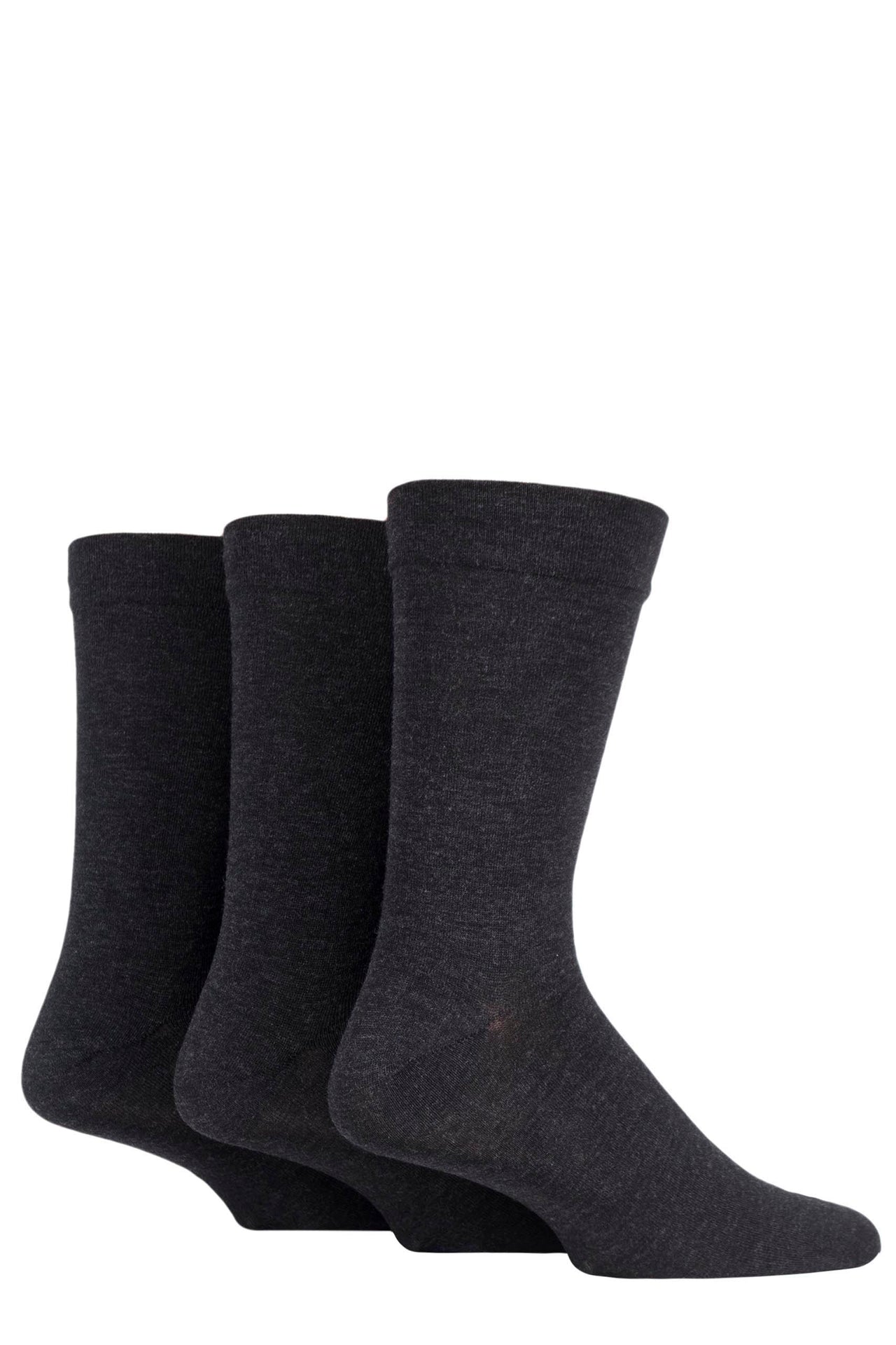Men's 3 Pair Sockshop Plain Bamboo Socks With Gentle Cuff - Grey