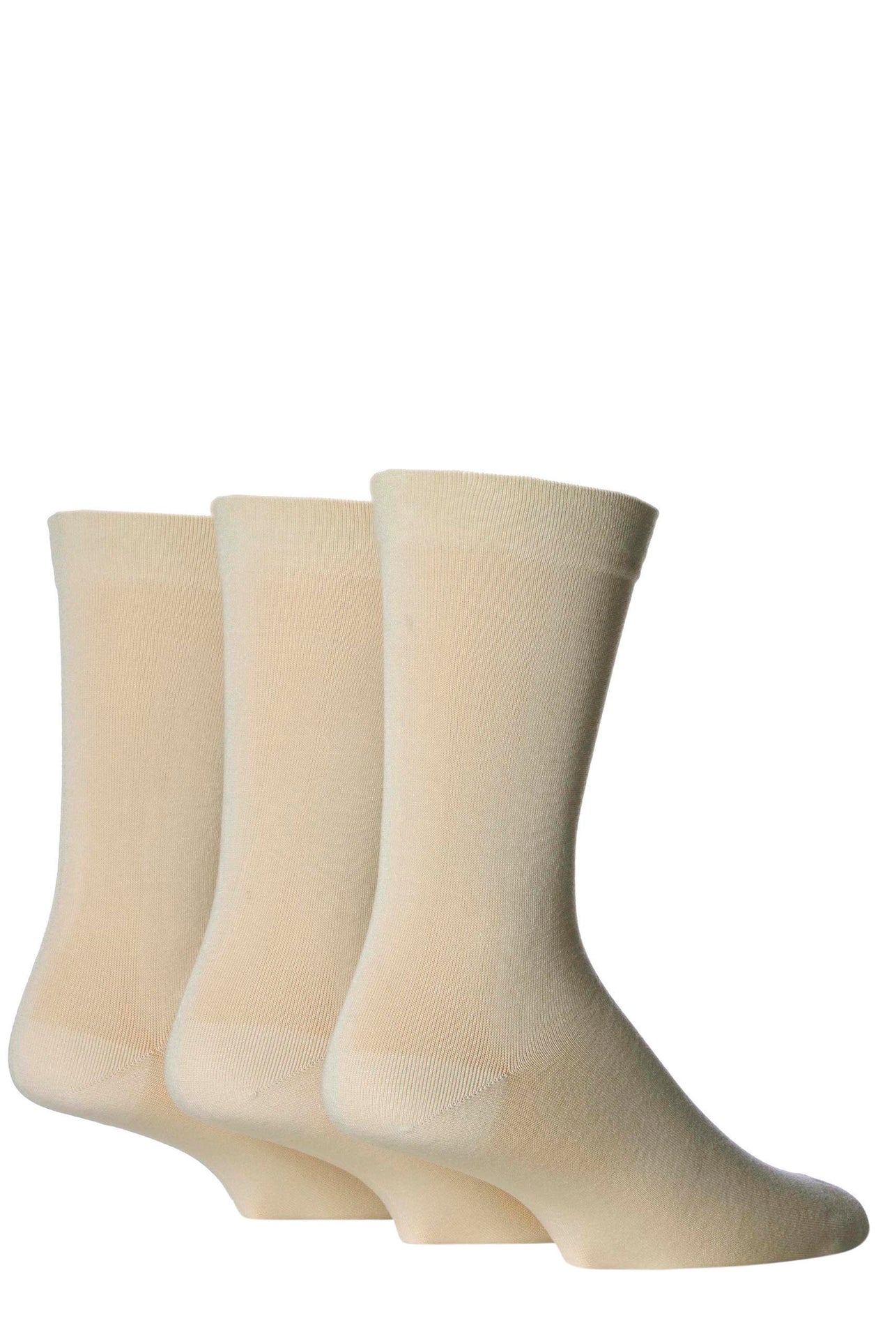 Men's 3 Pair Sockshop Plain Bamboo Socks With Gentle Cuff - Natural
