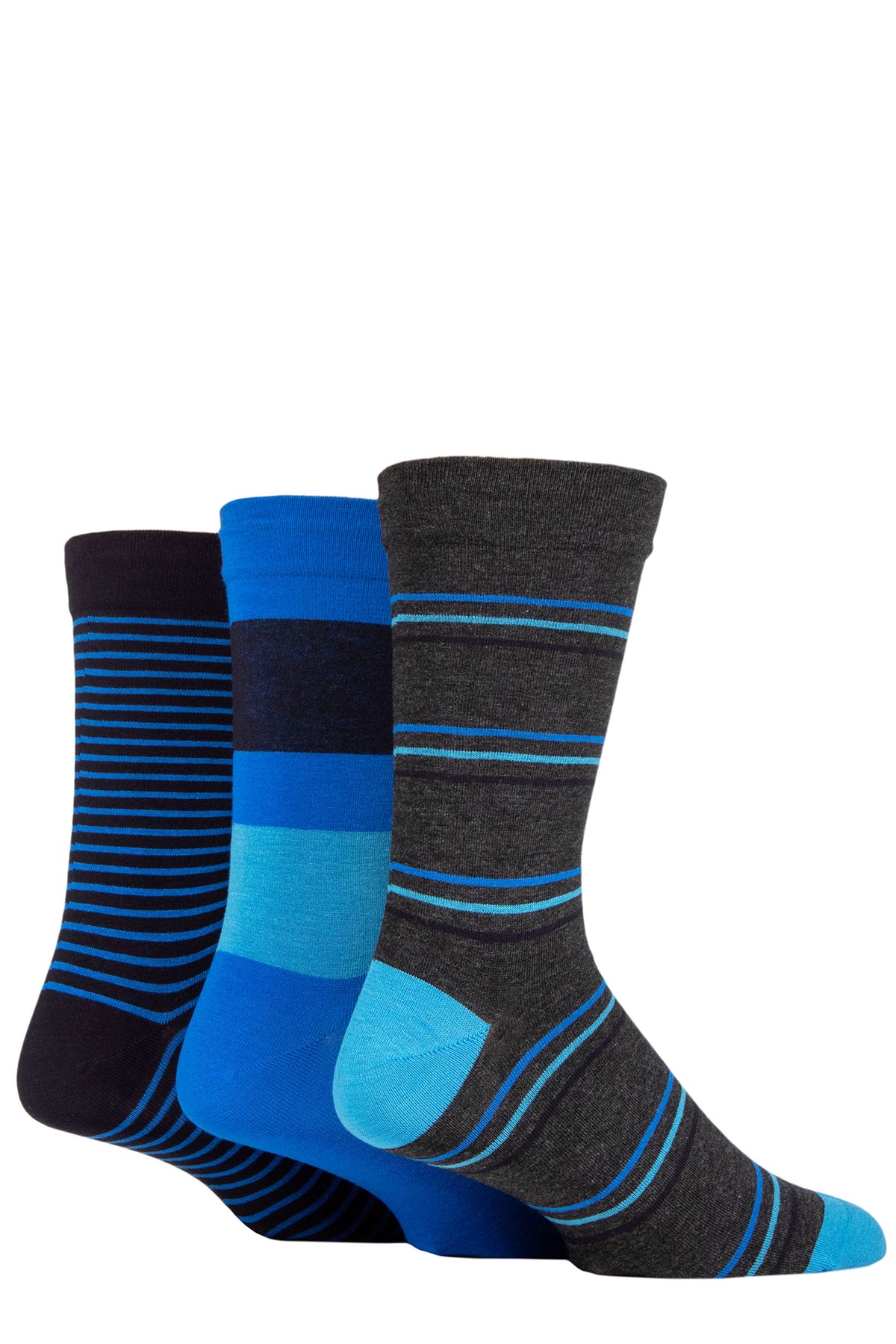 3 Pair Mens Bamboo Striped Socks - Blue Sky