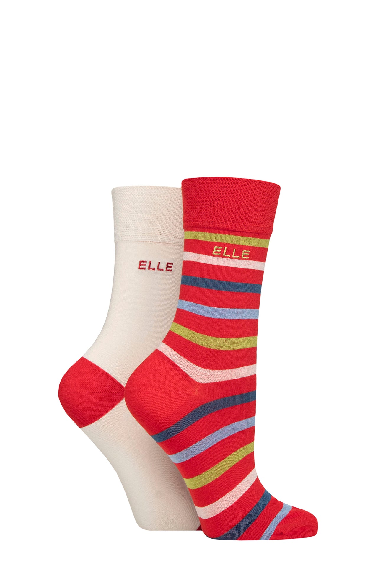 Elle 2 Pair Bamboo Stripe And Plain Sock - Coastal Joy