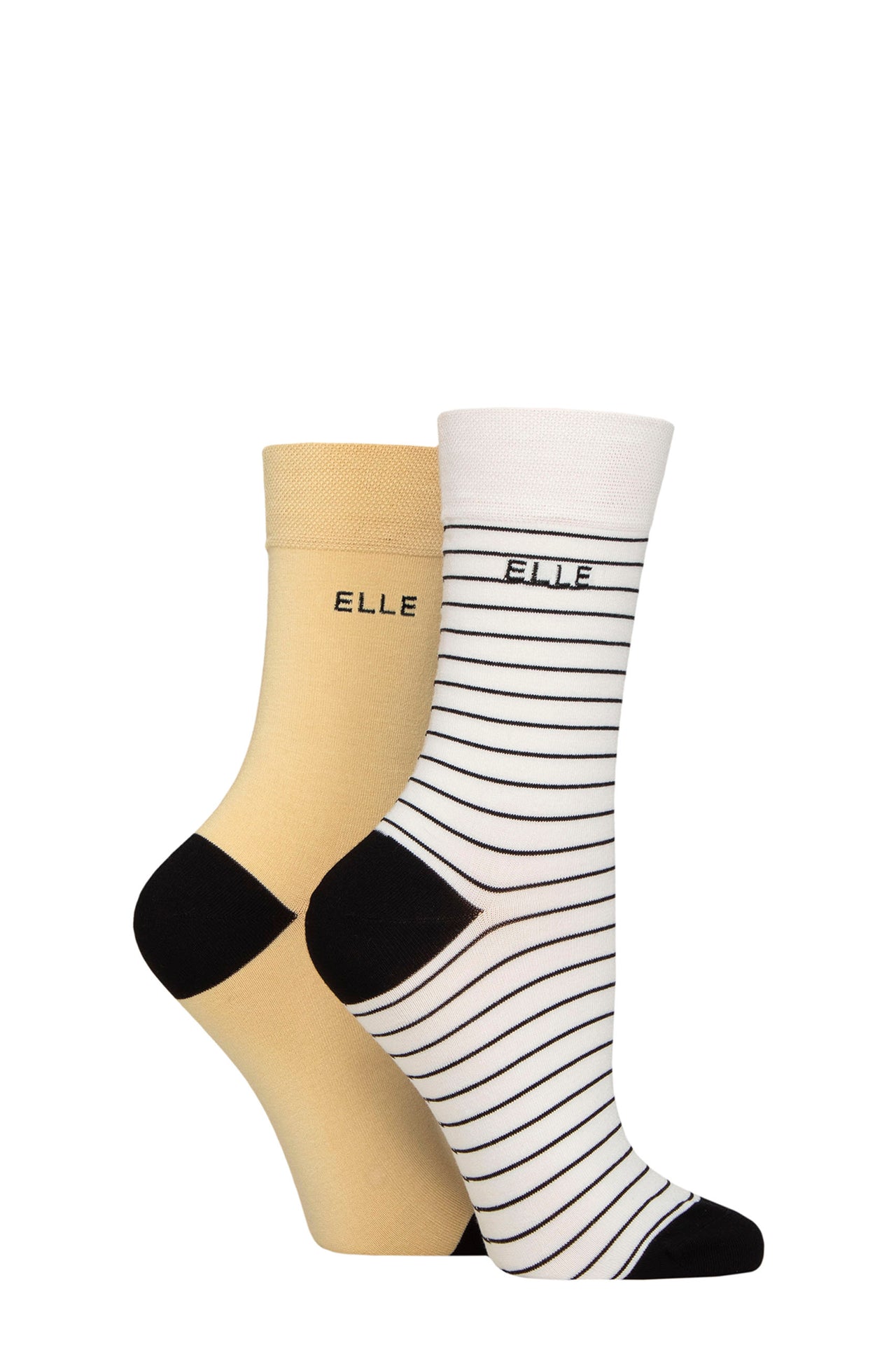 2 Pair Elle Striped & Plain Bamboo Socks - Daisy Dream