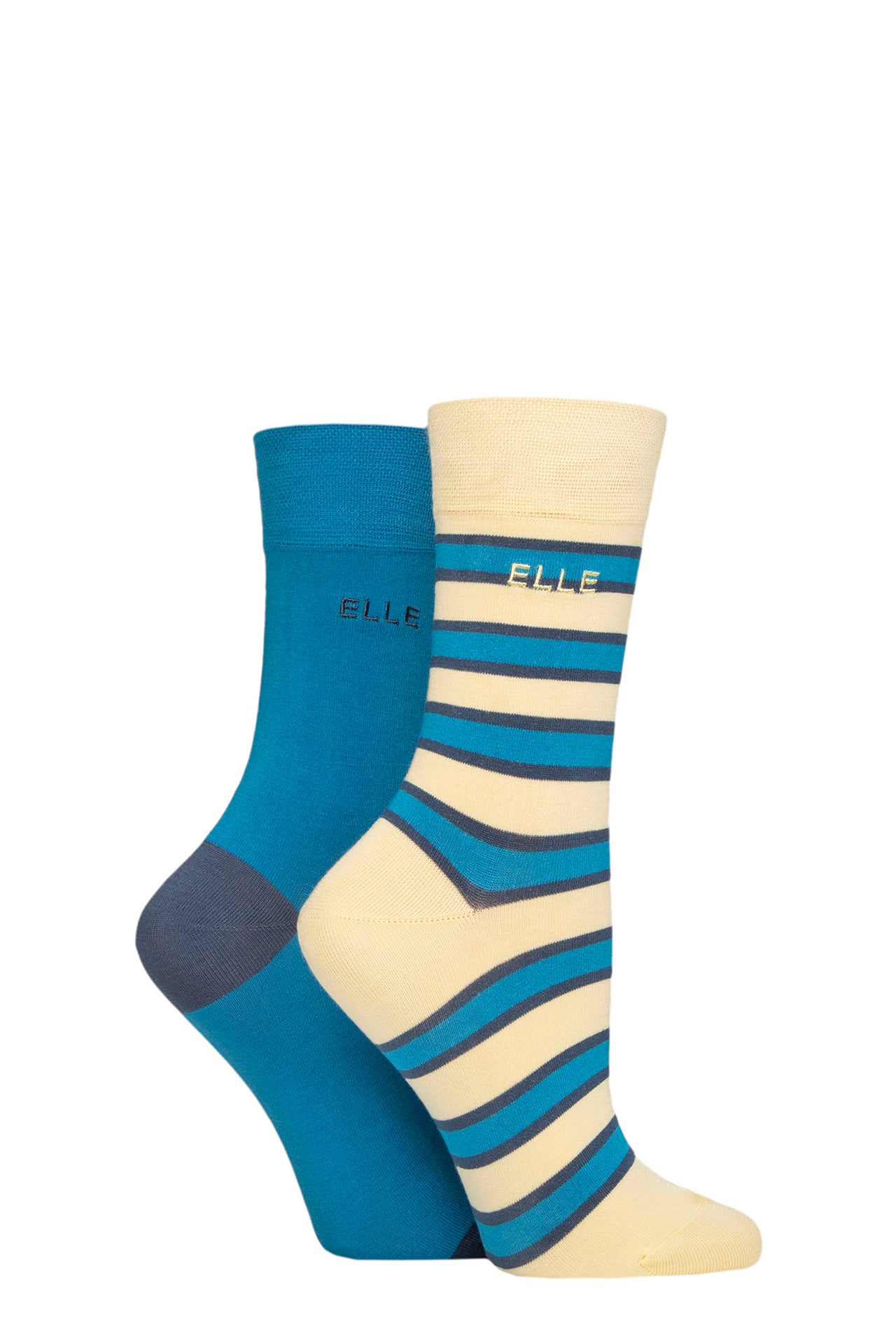 Ladies Elle Striped and Plain Bamboo Socks- Storm (2 pack)