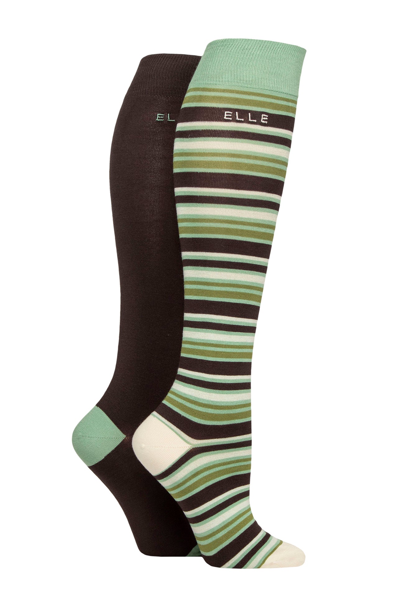 Elle 2 Pair Striped Knee Highs Bamboo Socks - Forager