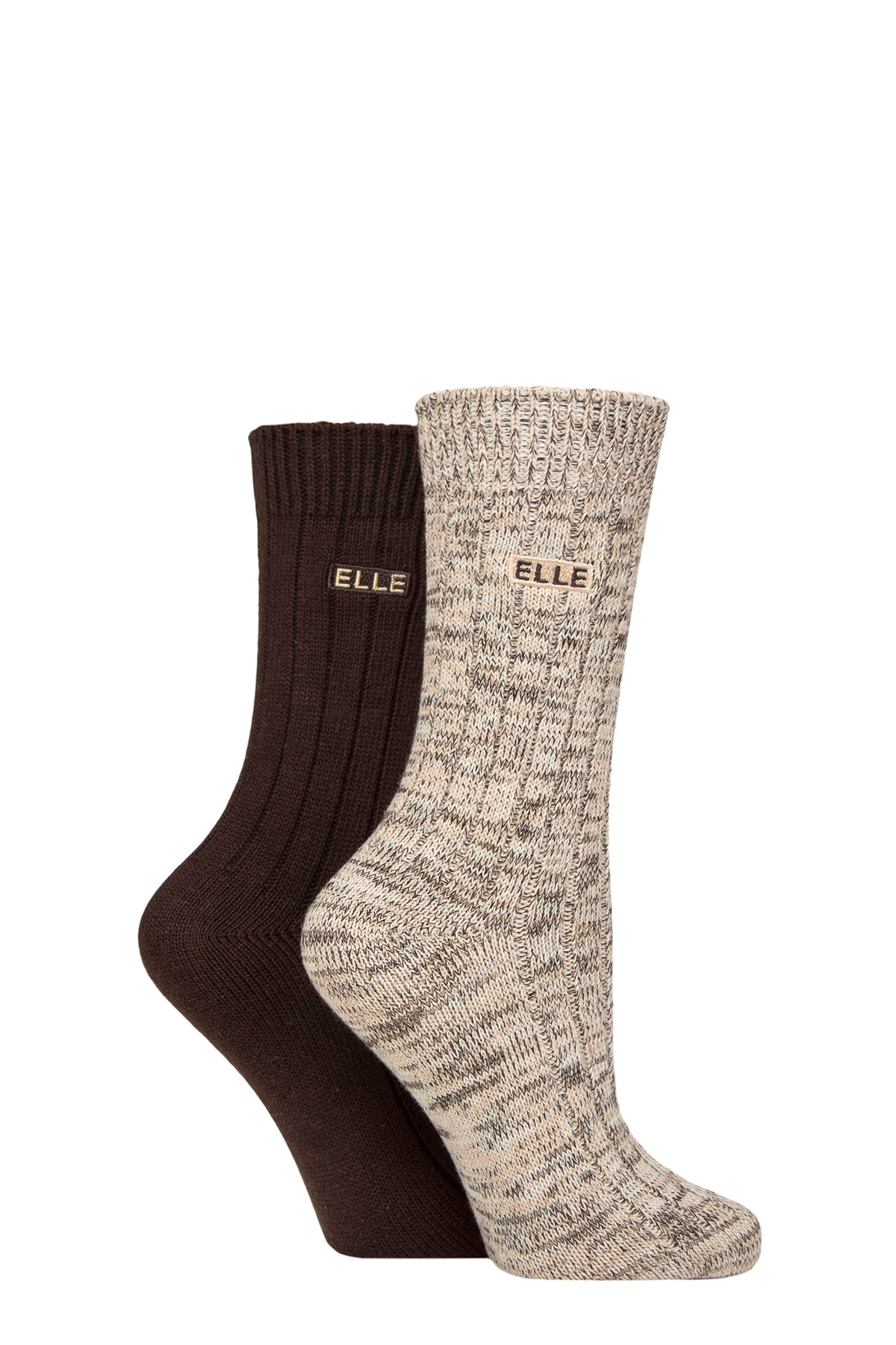2 Pair Elle Ladies Socks - Classic Beige