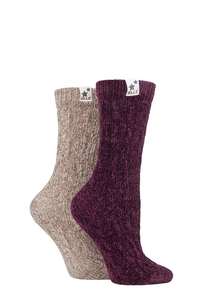 2 Pair Elle Ladies Socks - Damson/Gold