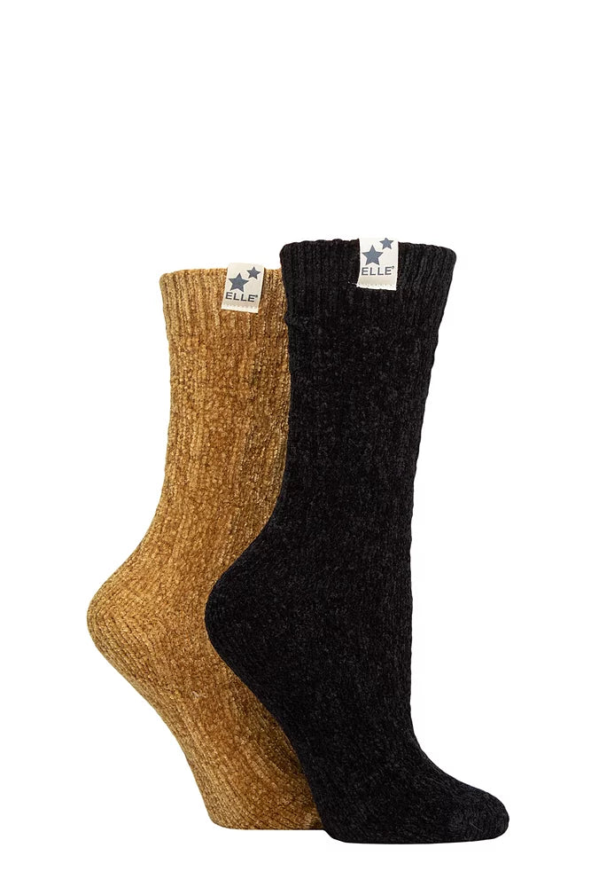 2 Pair Elle Ladies Socks - Mustard