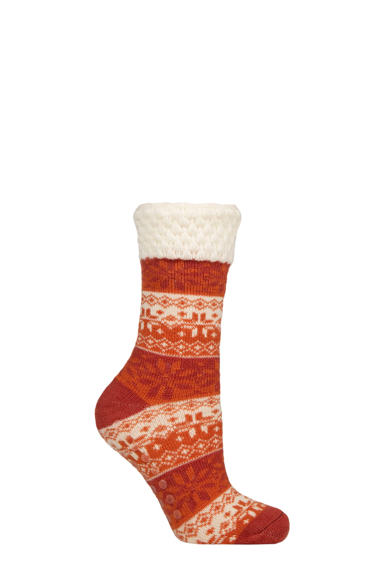 Elle 1 Pair Feather Lined Fairisle Socks - Wild Poppy