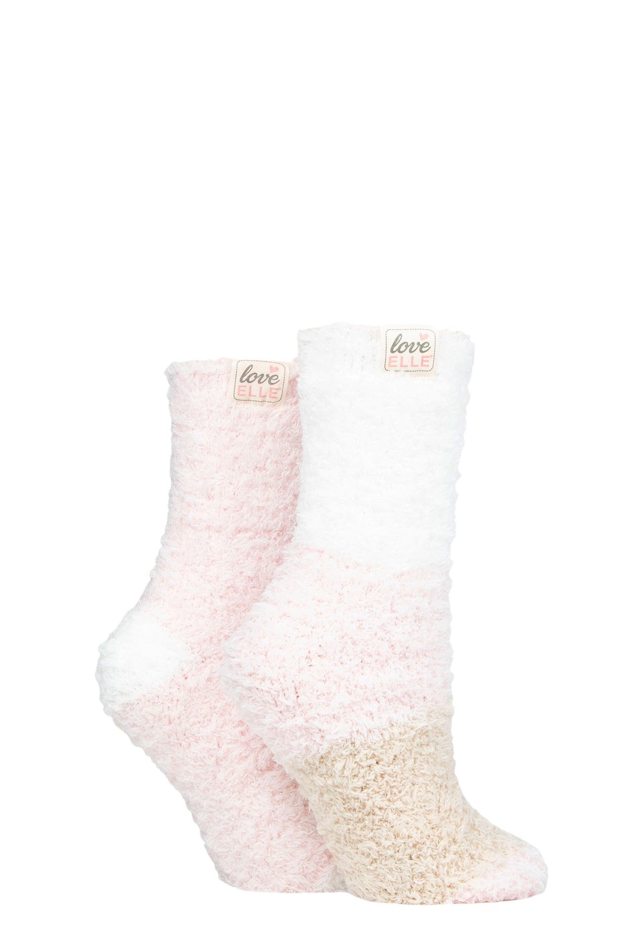 Ladies Elle Fluffy and Cosy Leisure Socks - Light Pink/Cream