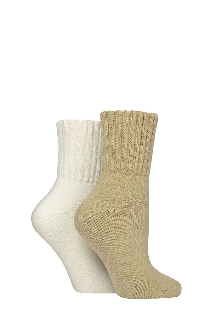 Elle Womens 2 Pair Cosy Bed Socks - Classic Beige