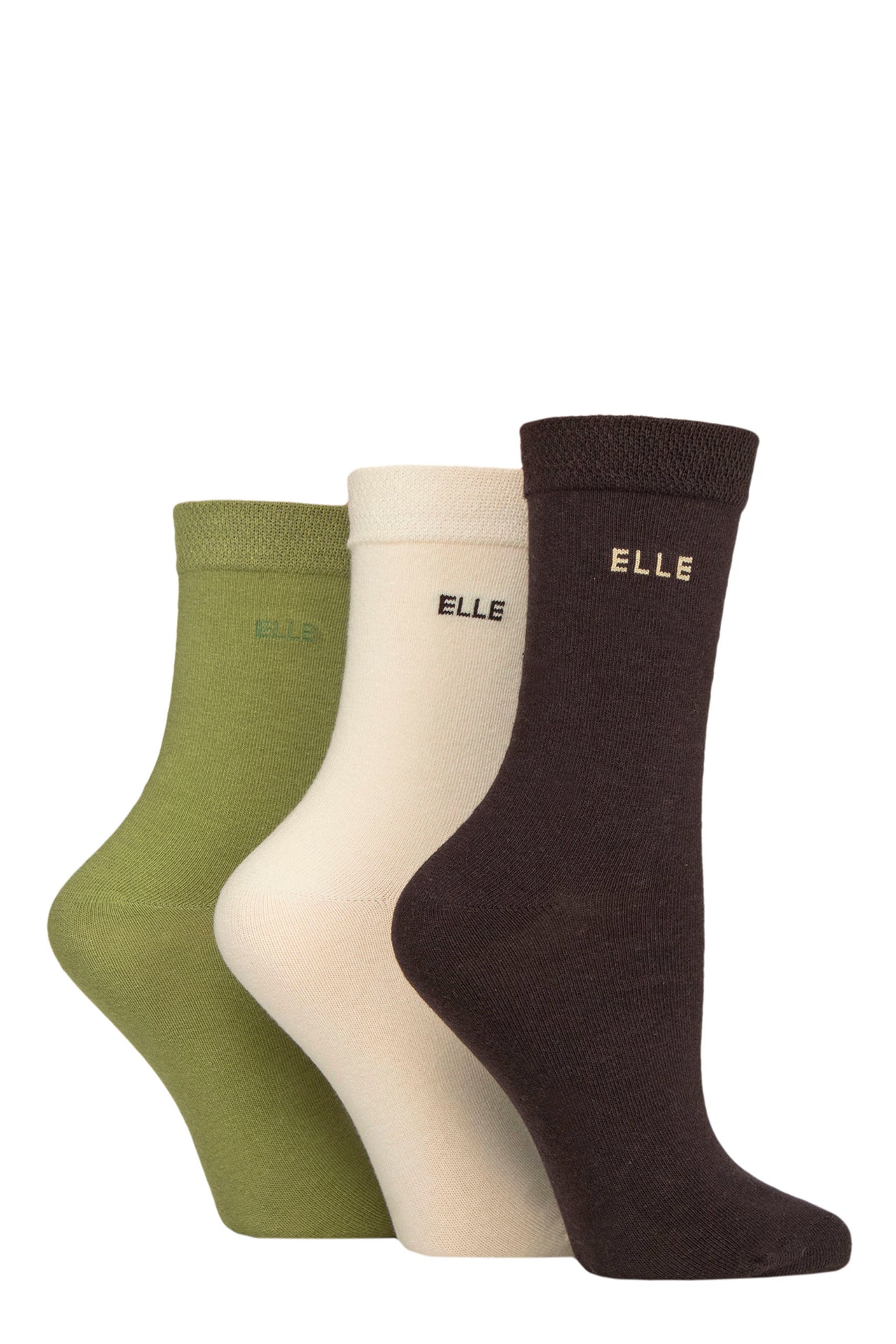 Elle 3 Pair Plain Cotton Socks - Forager