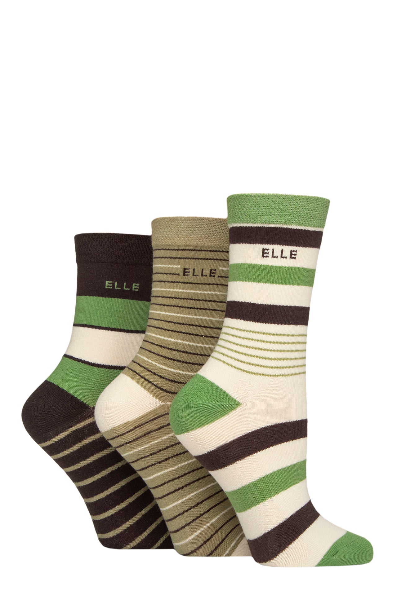 Elle 3 Pair Striped Cotton Socks - Forager