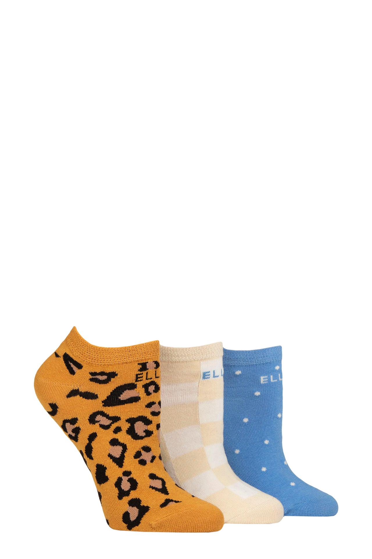 3 Pair Elle Striped 'Leopard Noir' Trainer Socks