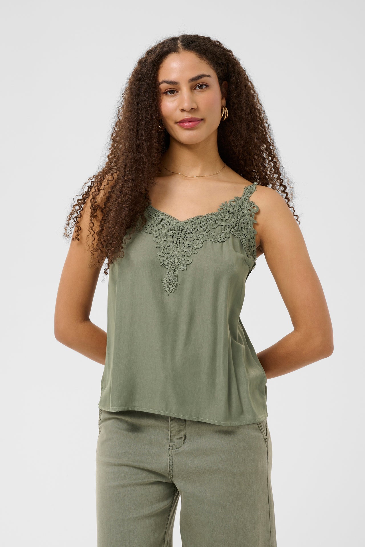 Cream ANNA Tank Top - Mulled Basil
