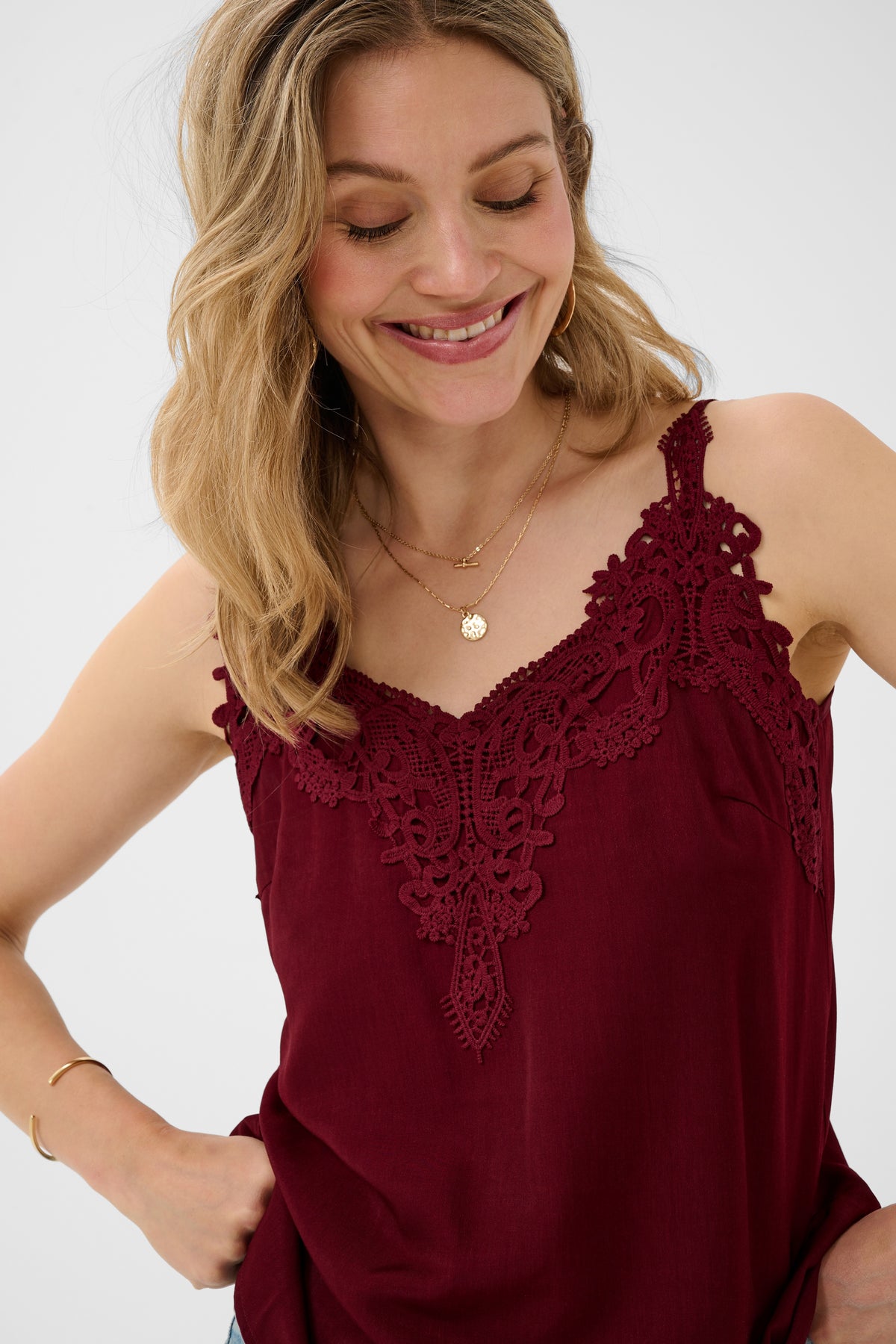 Cream ANNA Vest Top - Cabernet