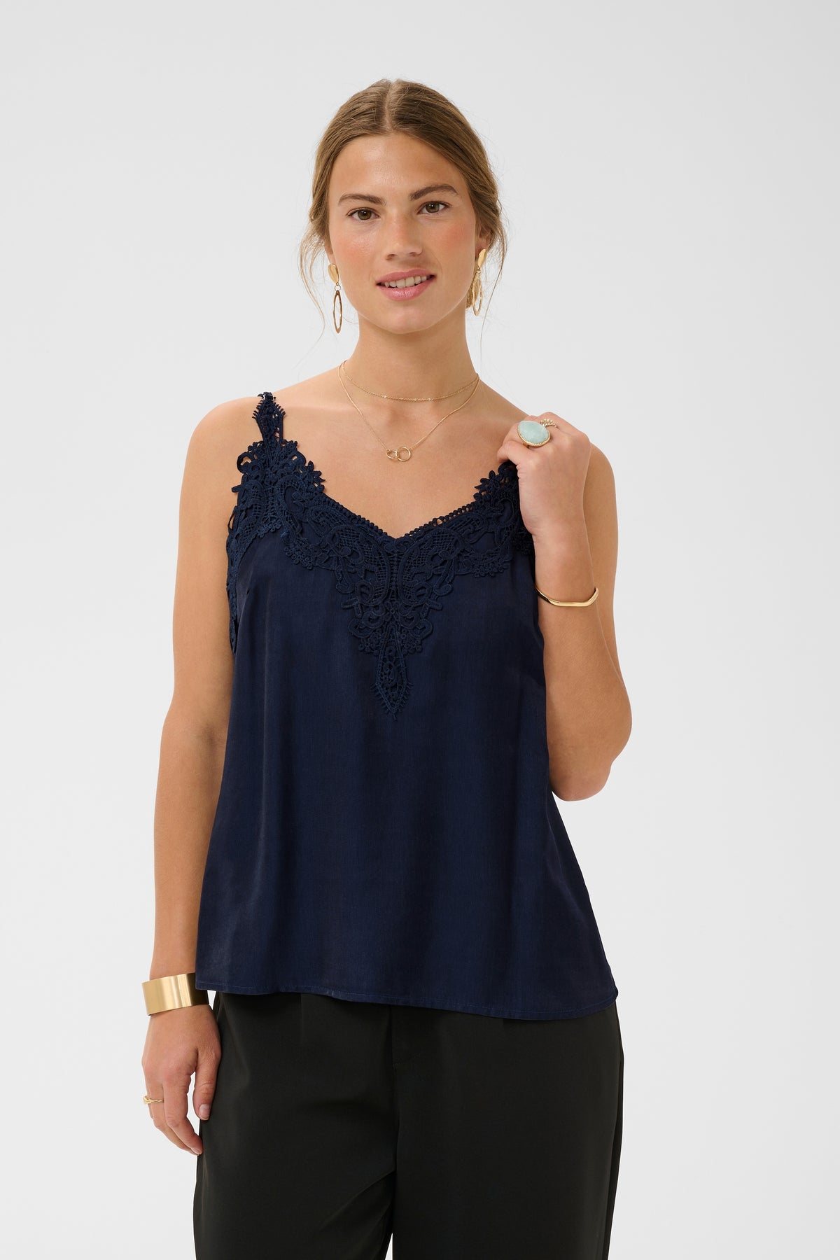 Cream Anna Top - Navy