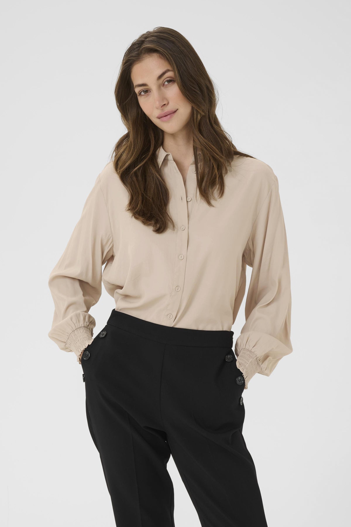 Cream Nola Long Sleeve Shirt - Cobblestone