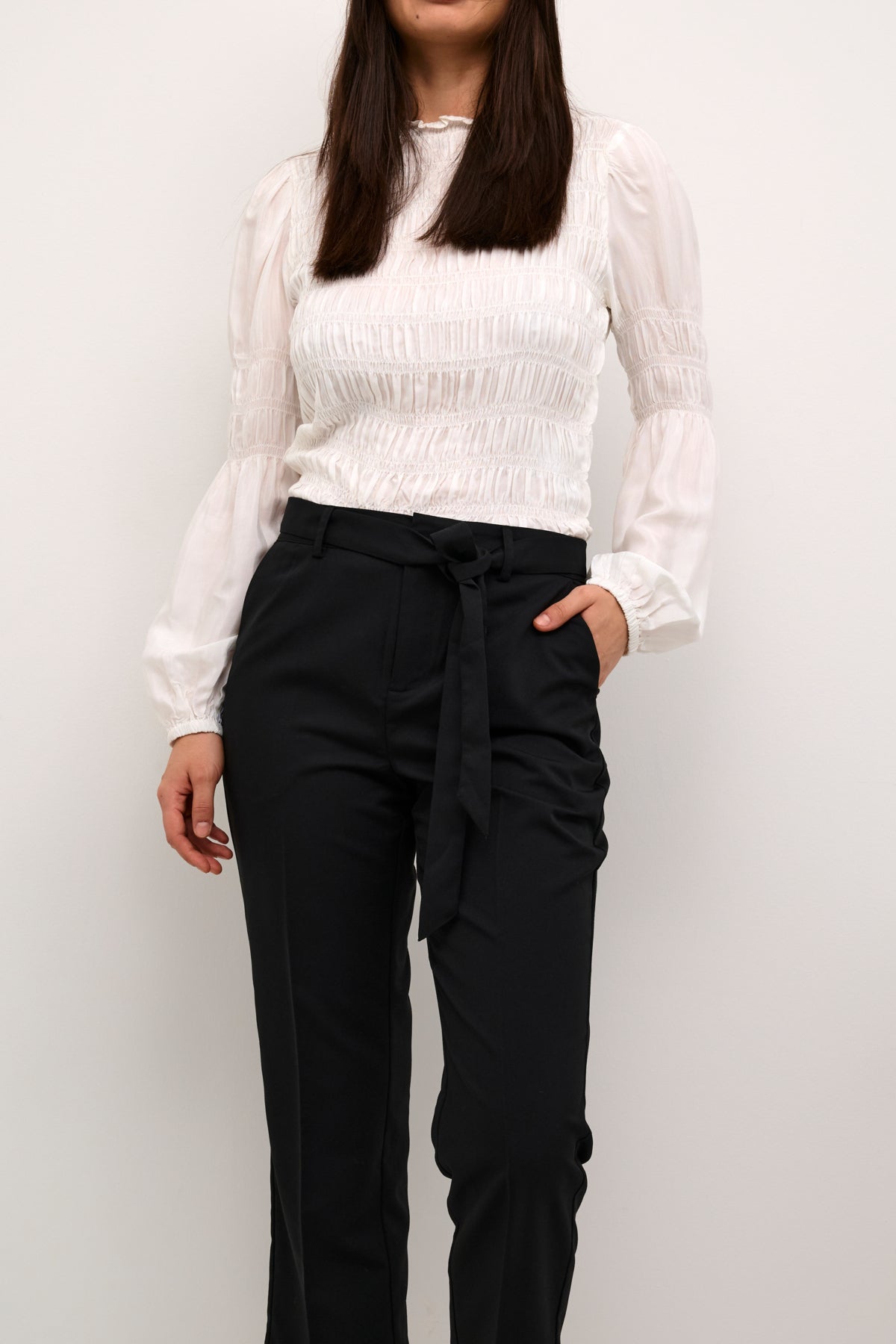 Cream WANNE Belt Ankle Trousers - Pitch Black