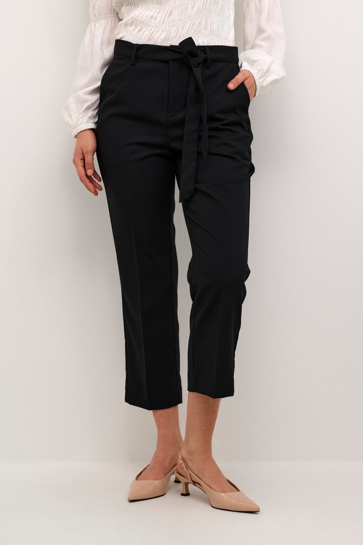 Cream WANNE Belt Ankle Trousers - Pitch Black