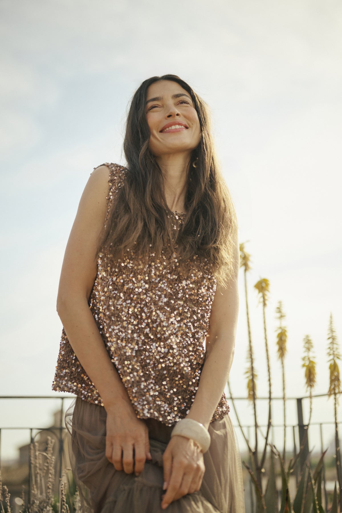 Cream Sparkly Sleeveless Blouse - Fossil