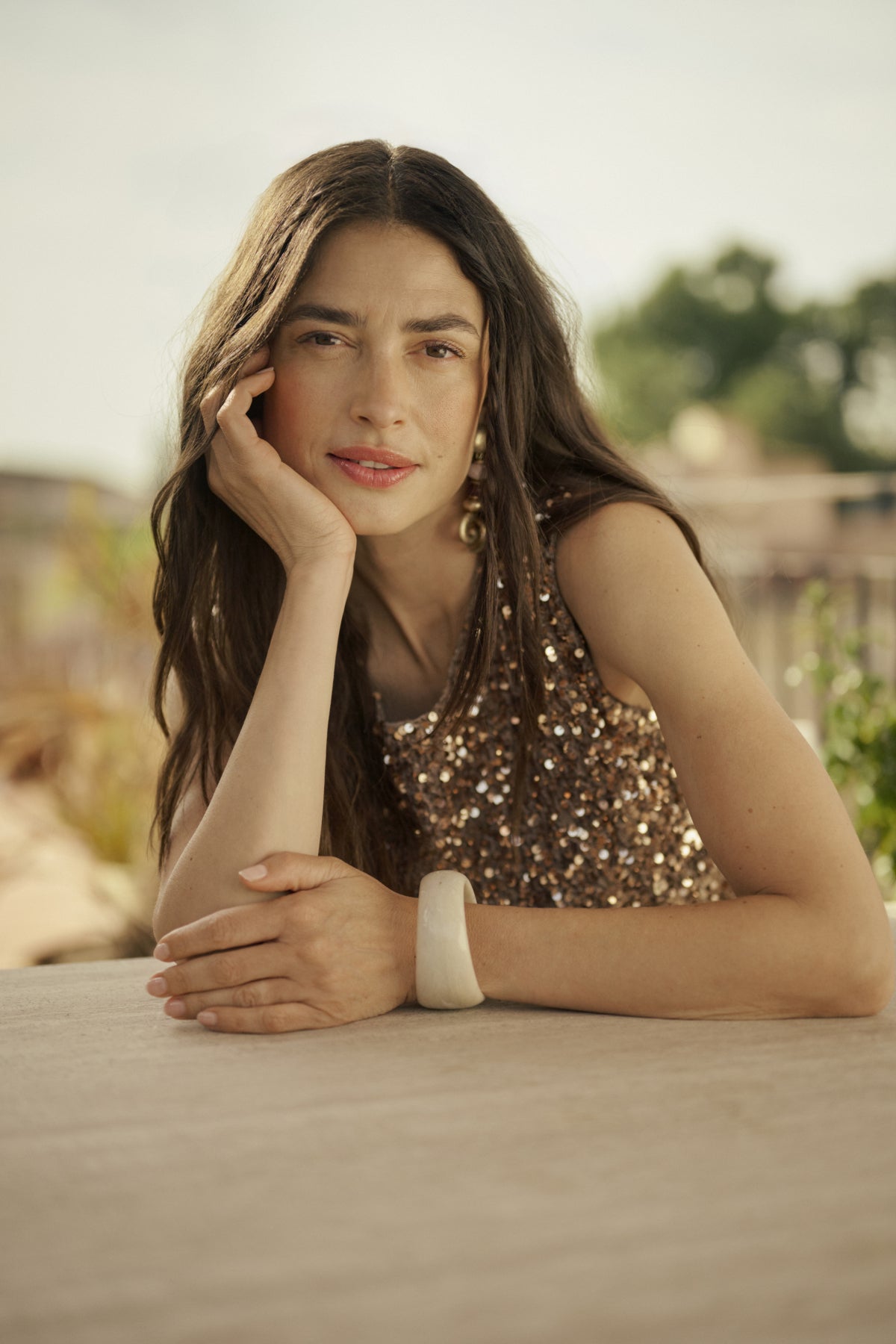 Cream Sparkly Sleeveless Blouse - Fossil