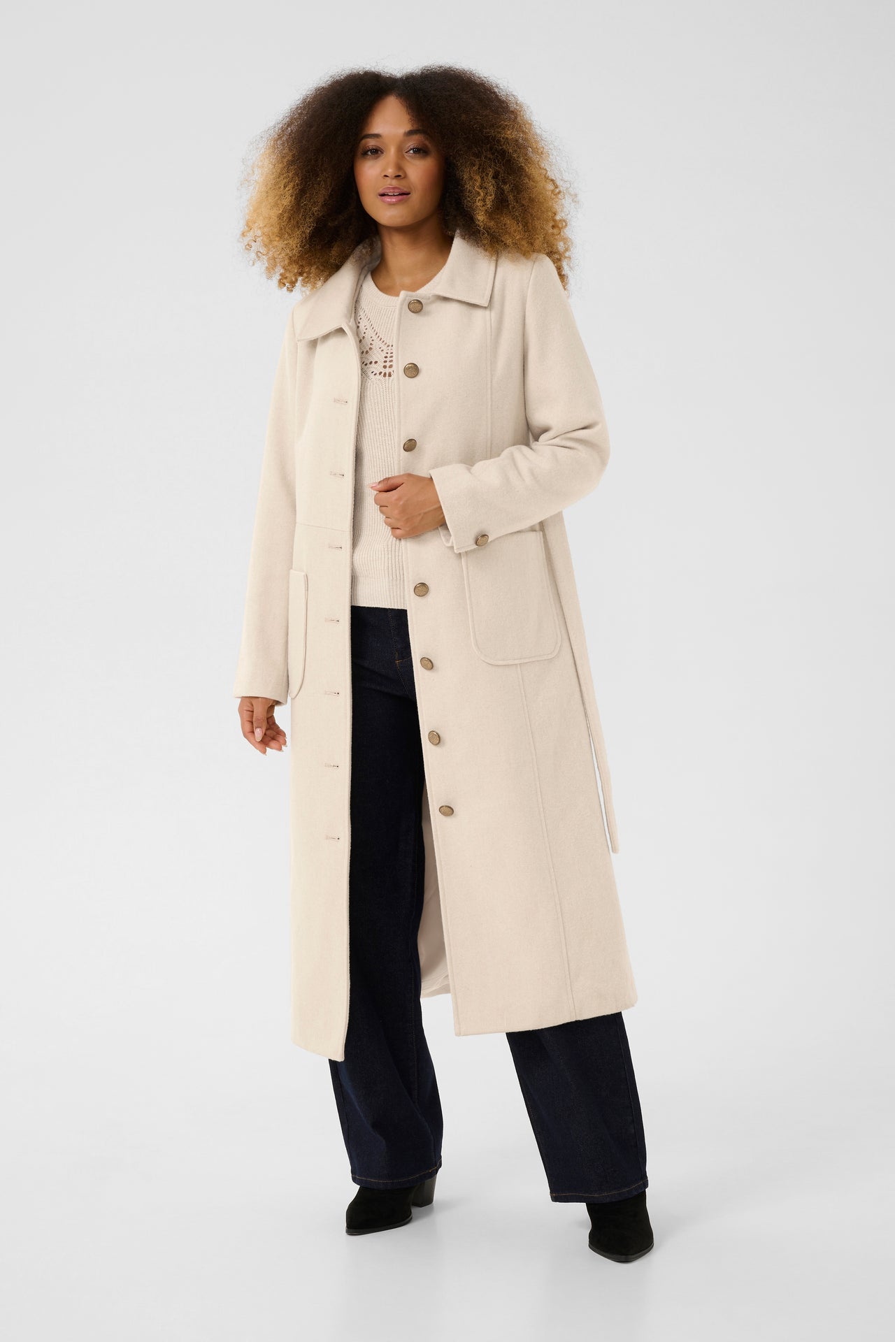 Cream CLARA Long Coat - Ancient Stroll