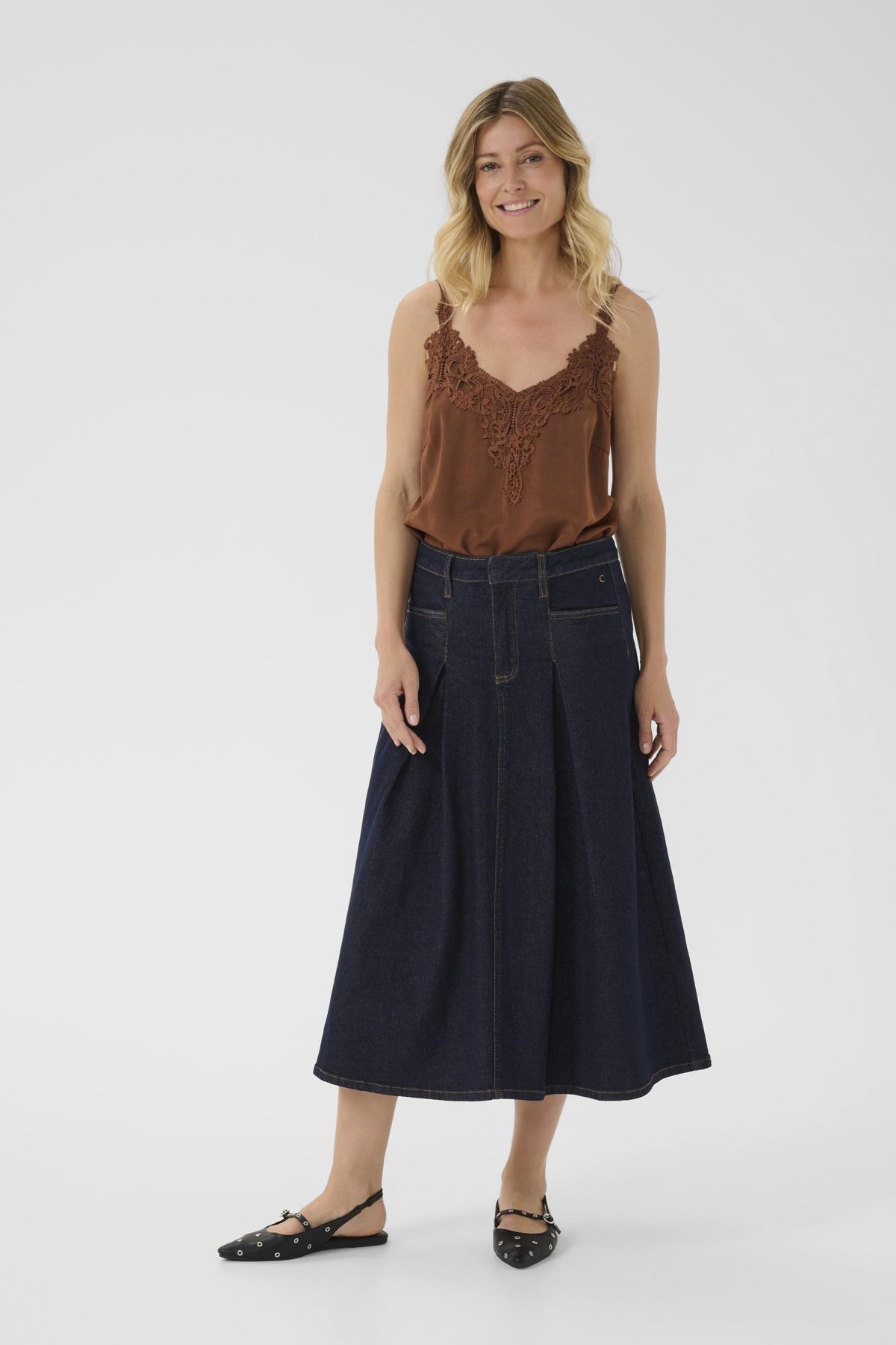 Cream Robina Denim Skirt - Chicago Rinse Blue